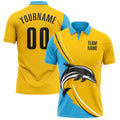 Custom Yellow Black-Sky Blue 3D Pattern Design Animal Dolphin Performance Polo Shirt