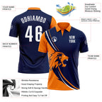 Custom Navy White-Bay Orange 3D Pattern Design Animal Lion Performance Polo Shirt