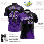 Custom Purple Black-White 3D Pattern Design Abstract Brush Stroke Performance Polo Shirt