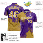 Custom Old Gold Purple-White 3D Pattern Design Abstract Brush Stroke Performance Polo Shirt