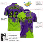 Custom Neon Green Black-Purple 3D Pattern Design Abstract Brush Stroke Performance Polo Shirt