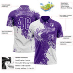 Custom White Purple 3D Pattern Design Abstract Brush Stroke Performance Polo Shirt