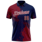 Custom Crimson Navy-White 3D Pattern Design Abstract Brush Stroke Performance Polo Shirt