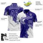 Custom White Dark Purple 3D Pattern Design Abstract Brush Stroke Performance Polo Shirt