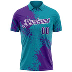 Custom Purple Teal-White 3D Pattern Design Abstract Brush Stroke Performance Polo Shirt