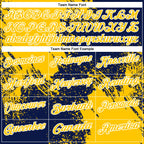 Custom Yellow Navy-White 3D Pattern Design Abstract Brush Stroke Performance Polo Shirt