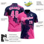 Custom Pink Navy-White 3D Pattern Design Abstract Brush Stroke Performance Polo Shirt