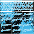 Custom Sky Blue Black-White 3D Pattern Design Abstract Brush Stroke Performance Polo Shirt