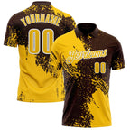 Custom Yellow Brown-White 3D Pattern Design Abstract Brush Stroke Performance Polo Shirt