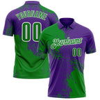 Custom Grass Green Purple-White 3D Pattern Design Abstract Brush Stroke Performance Polo Shirt