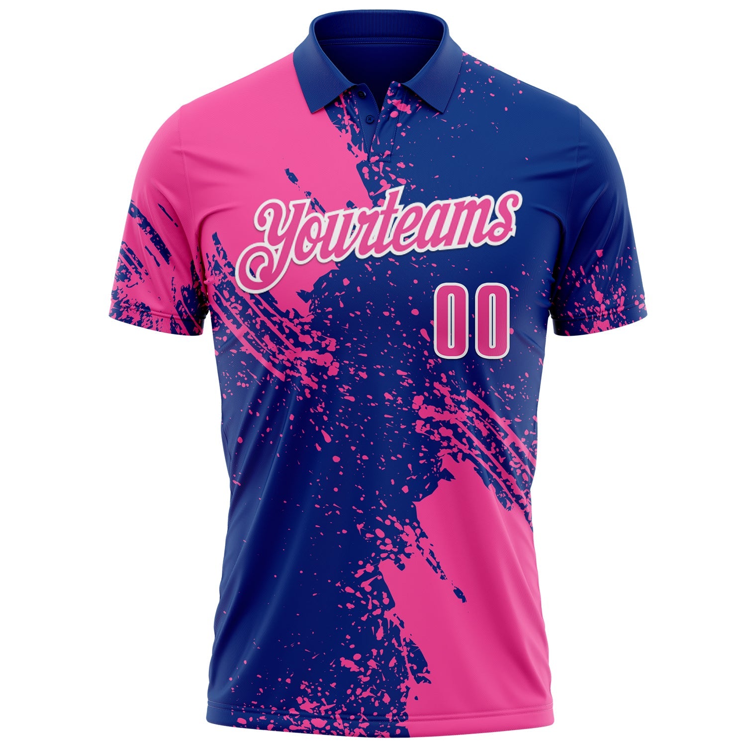 Custom Pink Royal-White 3D Pattern Design Abstract Brush Stroke Performance Polo Shirt