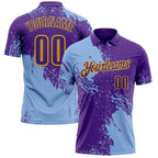 Custom Light Blue Purple-Yellow 3D Pattern Design Abstract Brush Stroke Performance Polo Shirt
