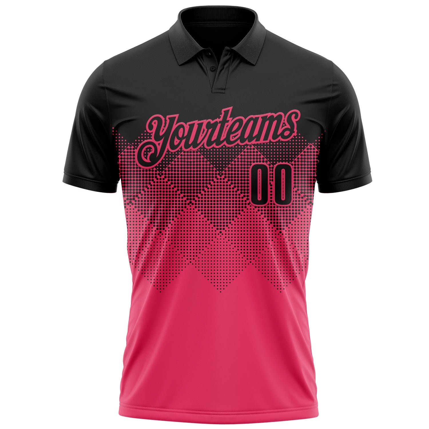 Custom Black Neon Pink 3D Gradient Square Shape Performance Polo Shirt