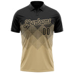 Custom Black Vegas Gold 3D Gradient Square Shape Performance Polo Shirt