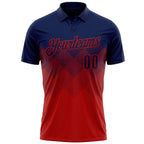 Custom Navy Red 3D Gradient Square Shape Performance Polo Shirt