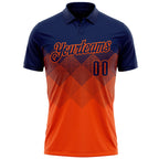 Custom Navy Orange 3D Gradient Square Shape Performance Polo Shirt