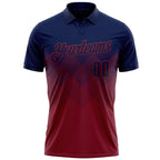 Custom Navy Crimson 3D Gradient Square Shape Performance Polo Shirt