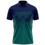 Custom Navy Teal 3D Gradient Square Shape Performance Polo Shirt