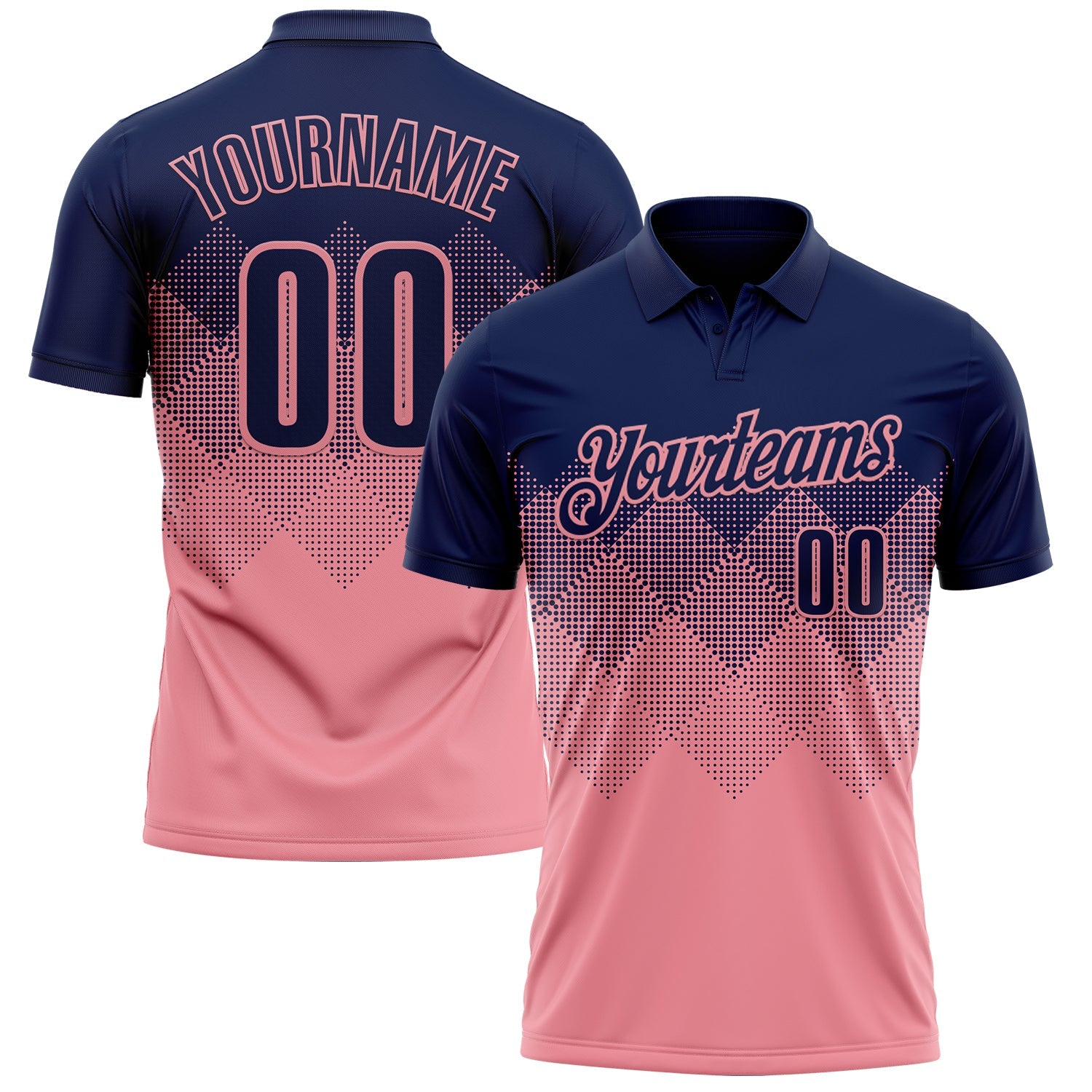 Custom Navy Medium Pink 3D Gradient Square Shape Performance Polo Shirt