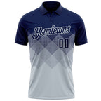 Custom Navy Silver 3D Gradient Square Shape Performance Polo Shirt