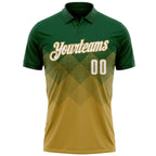 Custom Green White-Old Gold 3D Gradient Square Shape Performance Polo Shirt