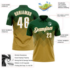 Custom Green White-Old Gold 3D Gradient Square Shape Performance Polo Shirt