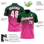 Custom Green White-Pink 3D Gradient Square Shape Performance Polo Shirt