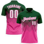 Custom Green White-Pink 3D Gradient Square Shape Performance Polo Shirt