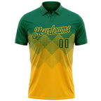 Custom Kelly Green Gold 3D Gradient Square Shape Performance Polo Shirt