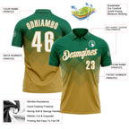 Custom Kelly Green White-Old Gold 3D Gradient Square Shape Performance Polo Shirt