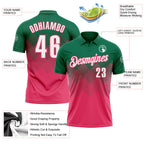 Custom Kelly Green White-Neon Pink 3D Gradient Square Shape Performance Polo Shirt