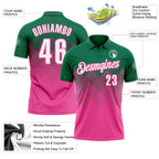 Custom Kelly Green White-Pink 3D Gradient Square Shape Performance Polo Shirt