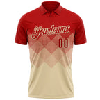 Custom Red Cream 3D Gradient Square Shape Performance Polo Shirt