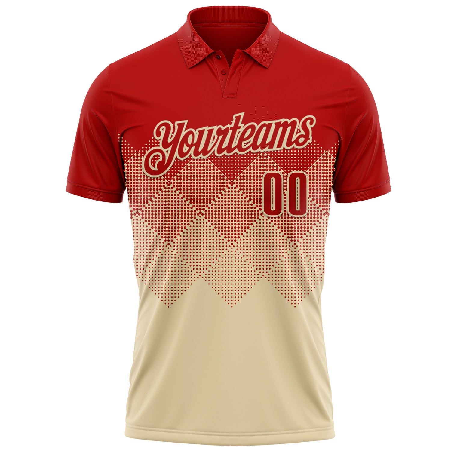 Custom Red Cream 3D Gradient Square Shape Performance Polo Shirt