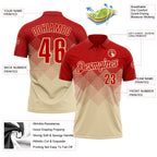 Custom Red Cream 3D Gradient Square Shape Performance Polo Shirt