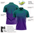 Custom Teal Purple 3D Gradient Square Shape Performance Polo Shirt