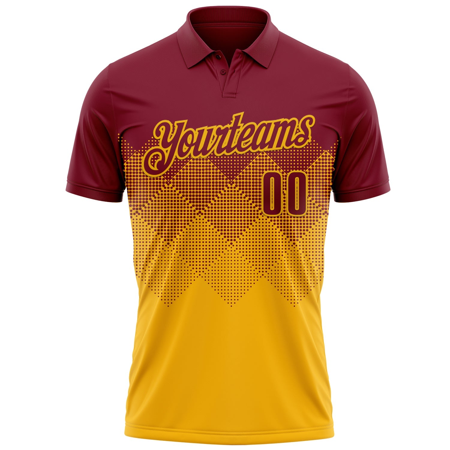 Custom Crimson Gold 3D Gradient Square Shape Performance Polo Shirt