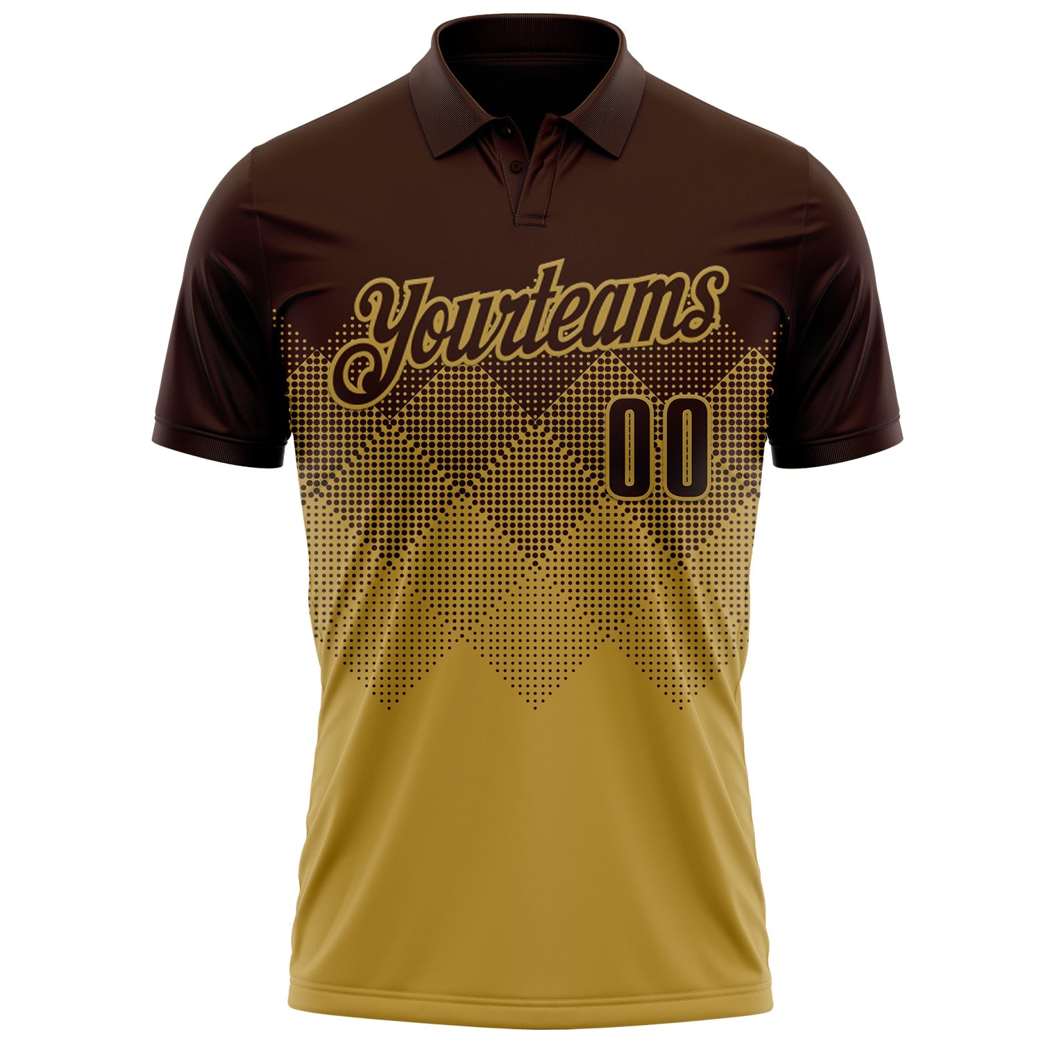 Custom Brown Old Gold 3D Gradient Square Shape Performance Polo Shirt