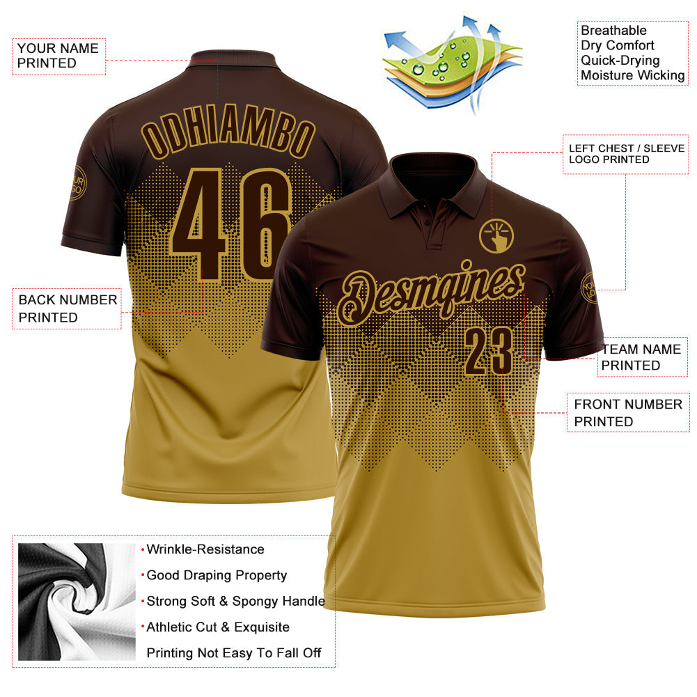 Custom Brown Old Gold 3D Gradient Square Shape Performance Polo Shirt