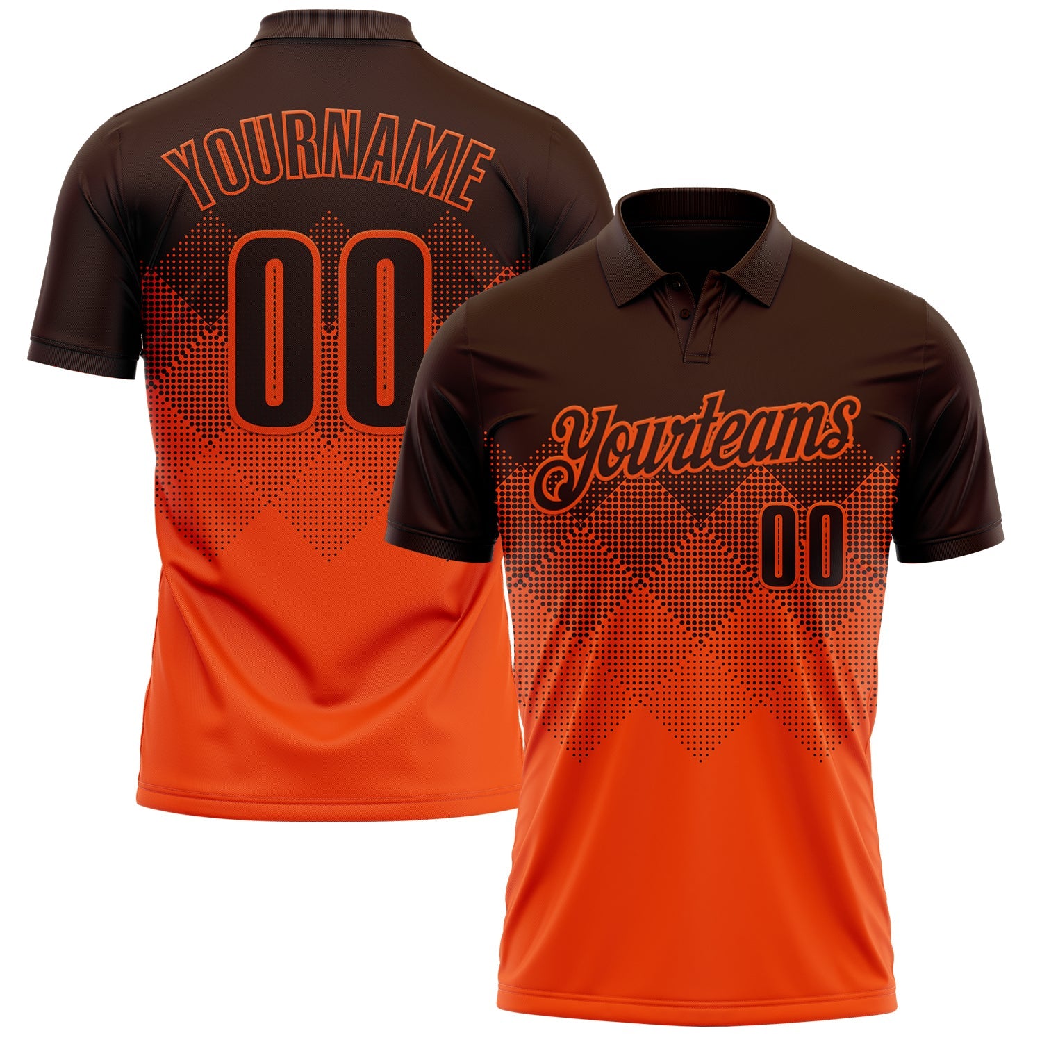 Custom Brown Orange 3D Gradient Square Shape Performance Polo Shirt