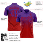 Custom Purple Red 3D Gradient Square Shape Performance Polo Shirt