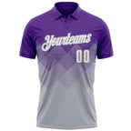 Custom Purple White-Gray 3D Gradient Square Shape Performance Polo Shirt