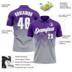 Custom Purple White-Gray 3D Gradient Square Shape Performance Polo Shirt