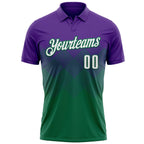 Custom Purple White-Kelly Green 3D Gradient Square Shape Performance Polo Shirt