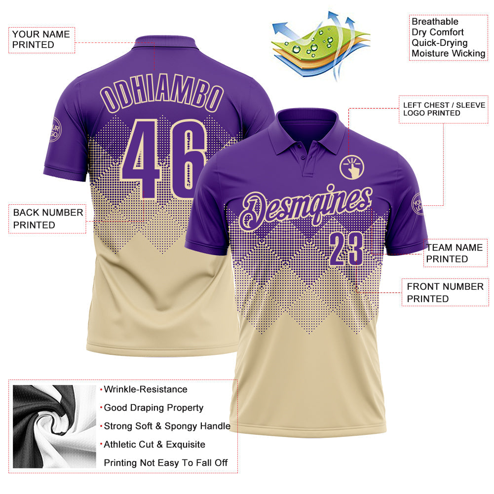 Custom Purple Cream 3D Gradient Square Shape Performance Polo Shirt