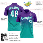 Custom Purple White-Aqua 3D Gradient Square Shape Performance Polo Shirt