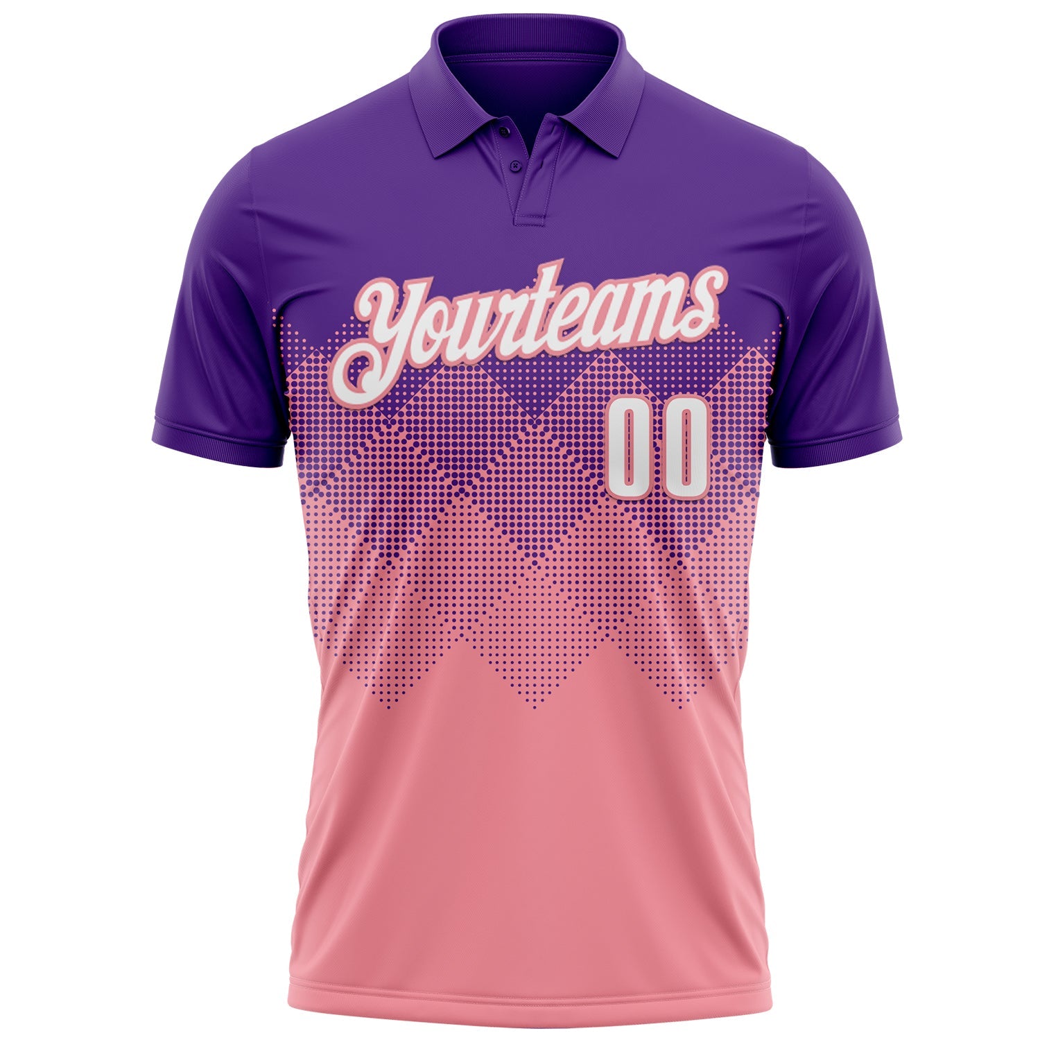 Custom Purple White-Medium Pink 3D Gradient Square Shape Performance Polo Shirt