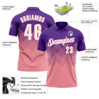 Custom Purple White-Medium Pink 3D Gradient Square Shape Performance Polo Shirt