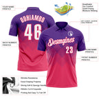 Custom Purple White-Neon Pink 3D Gradient Square Shape Performance Polo Shirt