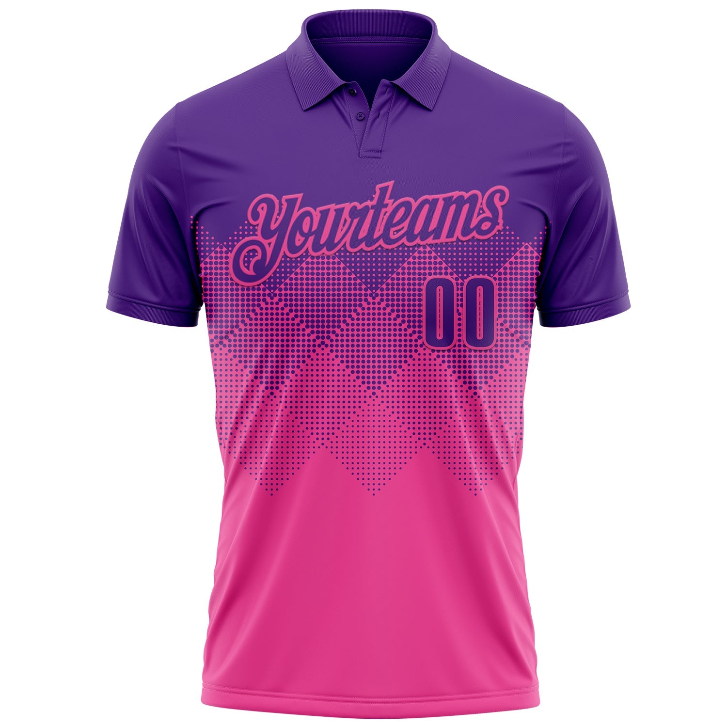 Custom Purple Pink 3D Gradient Square Shape Performance Polo Shirt